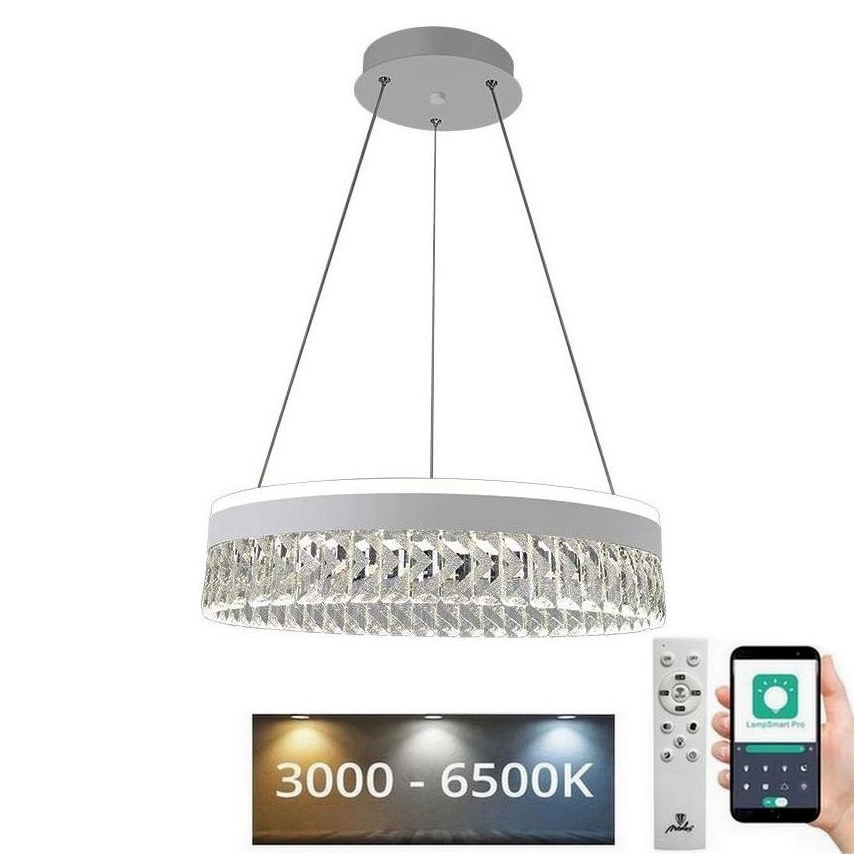 LED Підвісна кришталева люстра з регулюванням яскравості LED/90W/230V 3000-6500K білий + пульт дистанційного керування