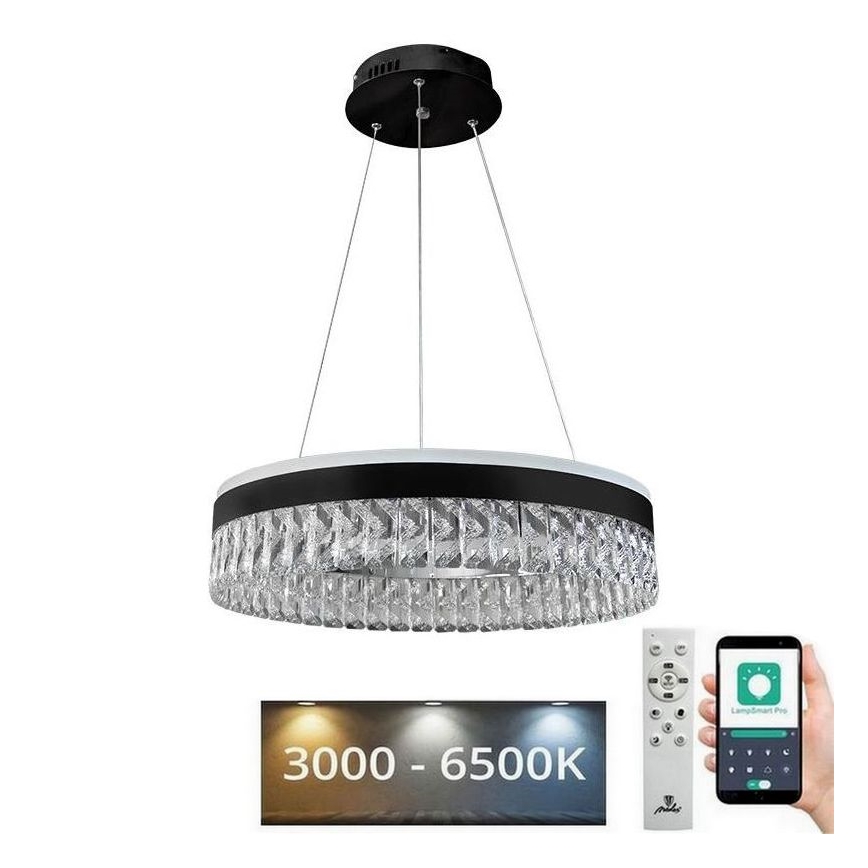 LED Підвісна кришталева люстра з регулюванням яскравості LED/90W/230V 3000-6500K чорний + пульт дистанційного керування