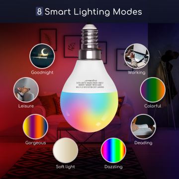 LED RGB Лампочка G45 E14/5W/230V 3000-6500K Wi-Fi - Aigostar