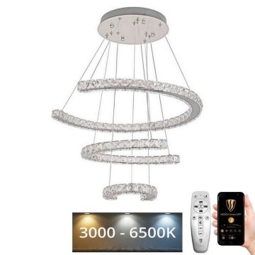 LED з регулюванням яскравості кришталева люстра підвісна LED/100W/230V 3000-6500K срібний + пульт дистанційного керування