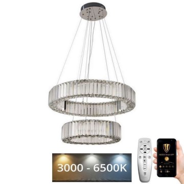 LED з регулюванням яскравості кришталева люстра підвісна LED/65W/230V 3000-6500K хром + пульт дистанційного керування