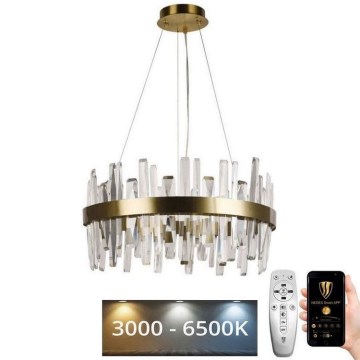 LED з регулюванням яскравості кришталева люстра підвісна LED/80W/230V 3000-6500K золотий + пульт дистанційного керування