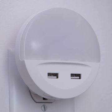 Ledvance - LED Нічник в розетку з датчиком LUNETTA 2xUSB LED/13W/230V