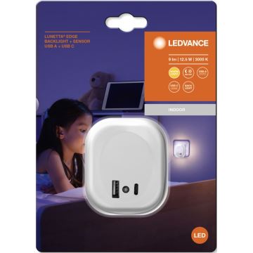 Ledvance - LED Нічник в розетку з датчиком і USB LUNETTA LED/12,5W/230V 3000K білий