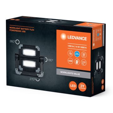 Ledvance - LED Акумуляторний світильник для освітлення робочих місць WORKLIGHT BATTERY 2xLED/7W/5V