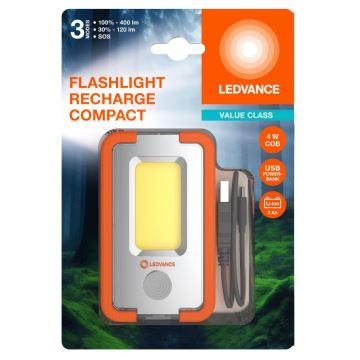 Ledvance - Светодиодный аккумуляторный фонарь с повербанком FLASHLIGHT LED/4W/5V 3000mAh IPX2