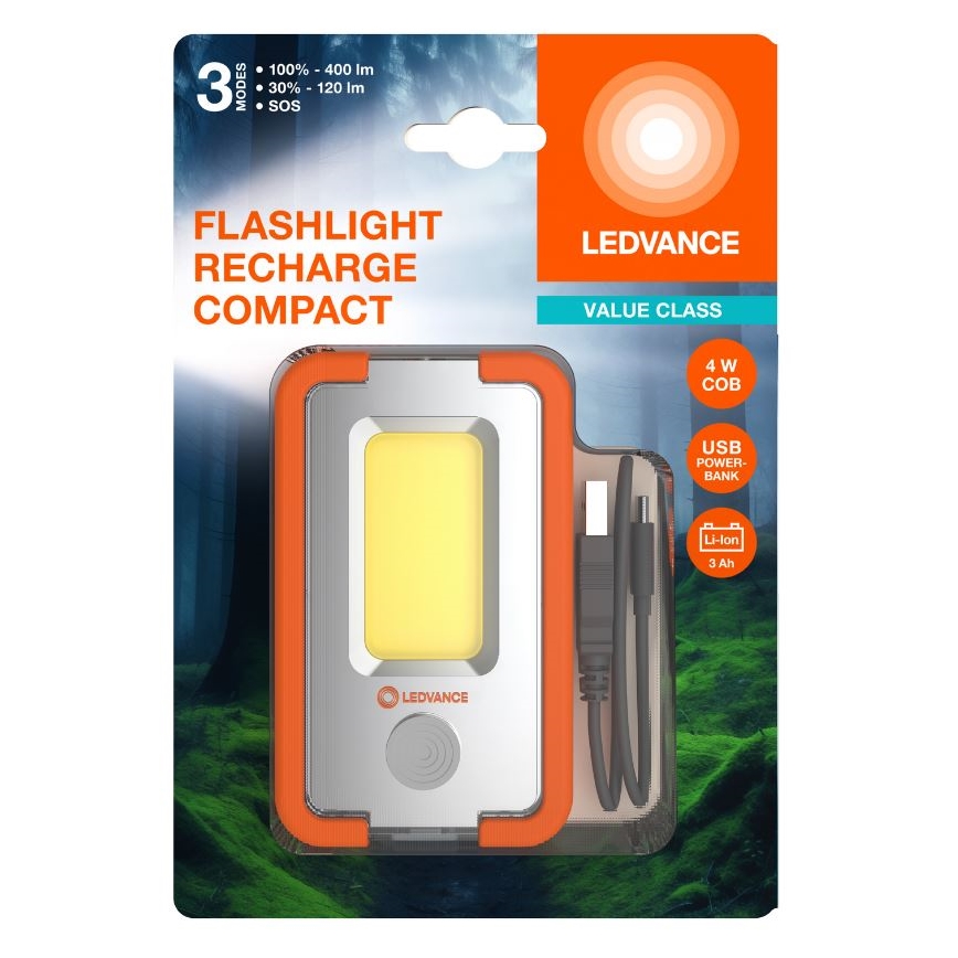 Ledvance - Светодиодный аккумуляторный фонарь с повербанком FLASHLIGHT LED/4W/5V 3000mAh IPX2