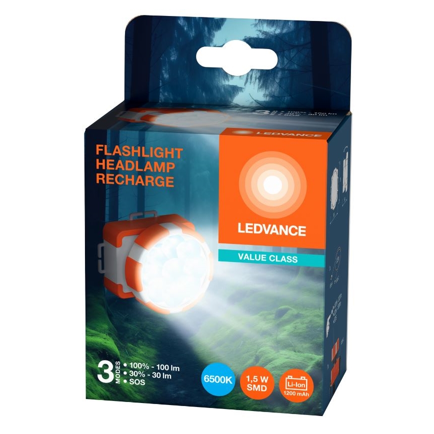 Ledvance - Светодиодный аккумуляторный налобный фонарь FLASHLIGHT LED/1,5W/5V 1200mAh