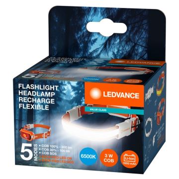 Ledvance - Светодиодный аккумуляторный налобный фонарь FLASHLIGHT LED/3W/5V 1000mAh