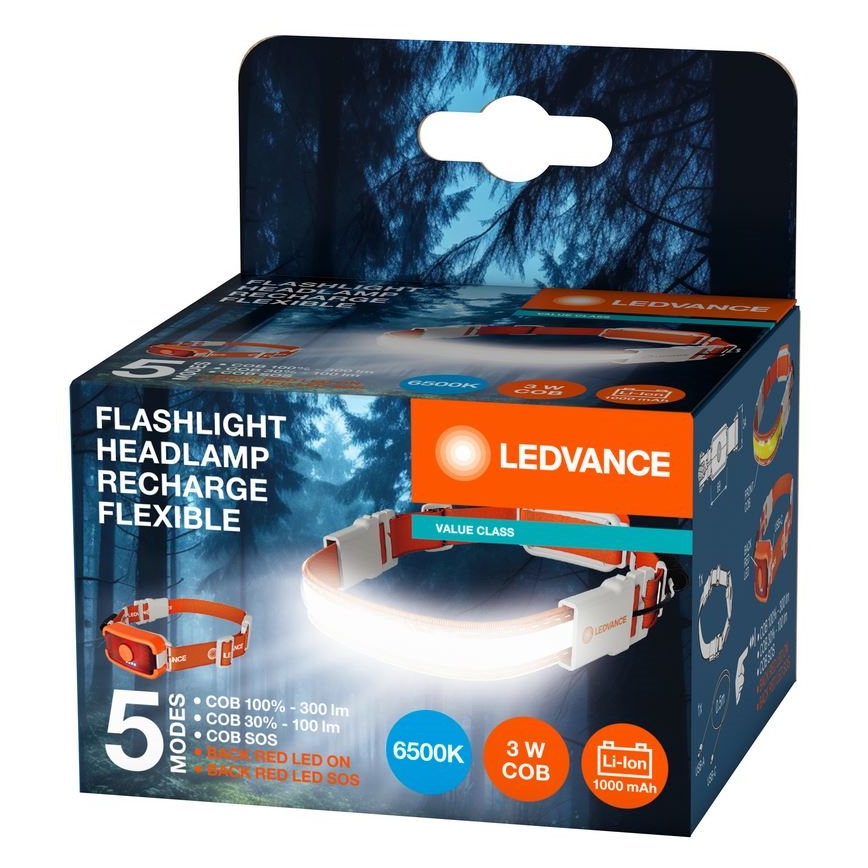 Ledvance - Светодиодный аккумуляторный налобный фонарь FLASHLIGHT LED/3W/5V 1000mAh