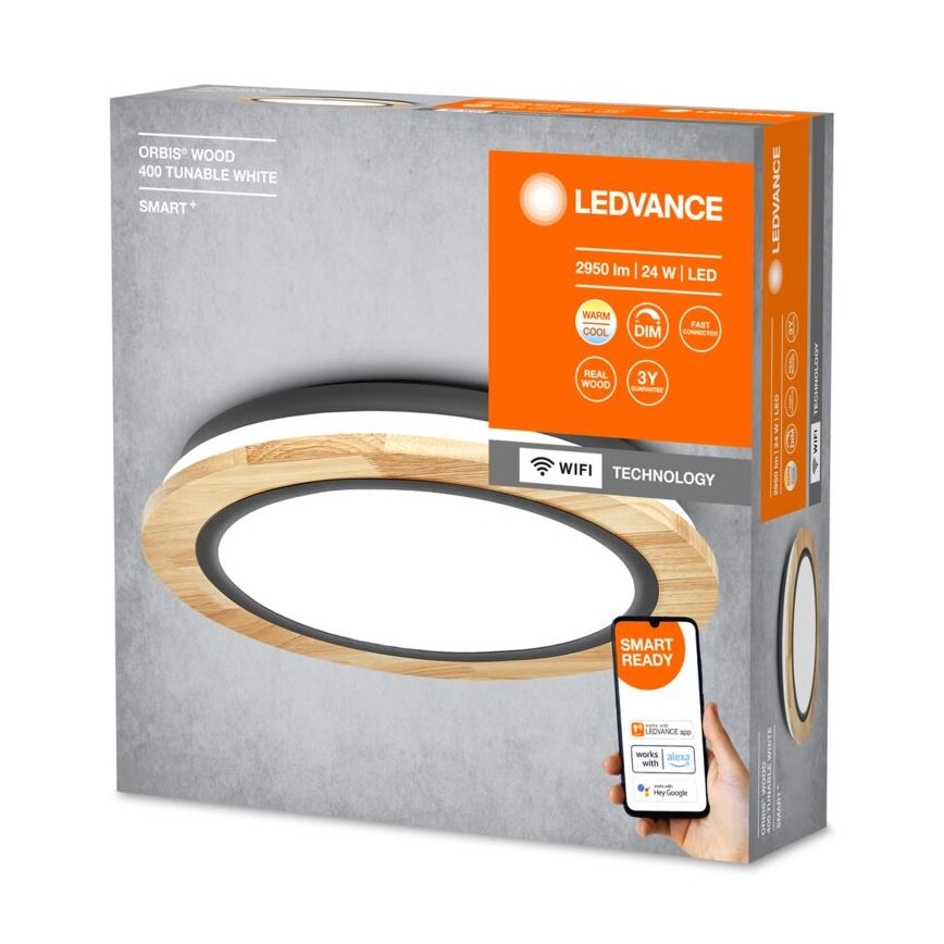 Ledvance - Светодиодный потолочный светильник с регулированием яркости SMART+ ORBIS WOOD LED/24W/230V 2700-6500K Wi-Fi