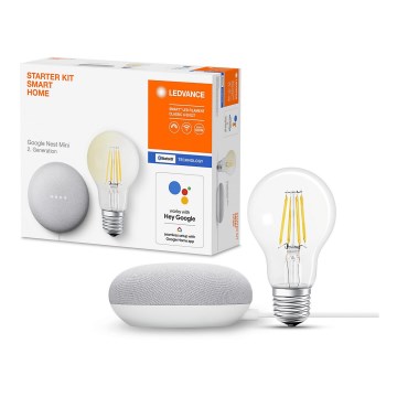 Ledvance - Умная колонка Google Nest Mini Wi-Fi + светодиодная диммируемая лампочка SMART+ E27/6,5W/230V