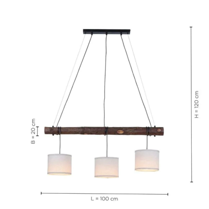 Leuchten Direkt 11238-79 - Підвісна люстра BARK 3xE27/40W/230V дерево