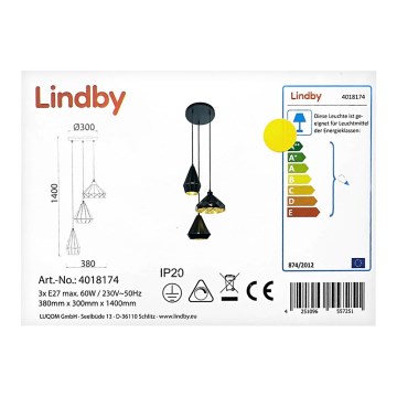 Lindby - Подвесная люстра 3xE27/60W/230V