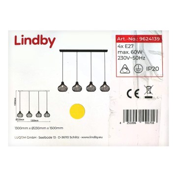 Lindby - Подвесная люстра FRANCES 4xE27/60W/230V