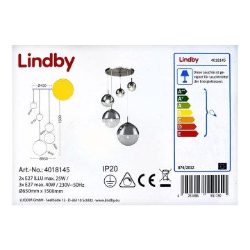 Lindby - Подвесная люстра RAVENA 3xE27/40W/230V + 2xE27/25W/230V