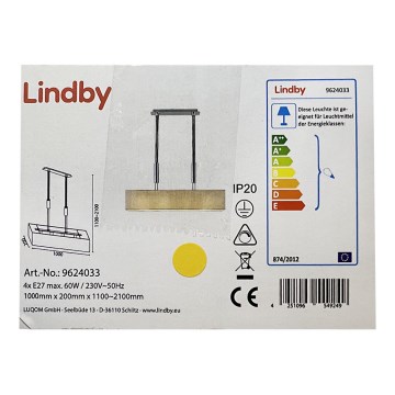 Lindby - Подвесная люстра с регулированием яркости MARIAT 4xE27/60W/230V