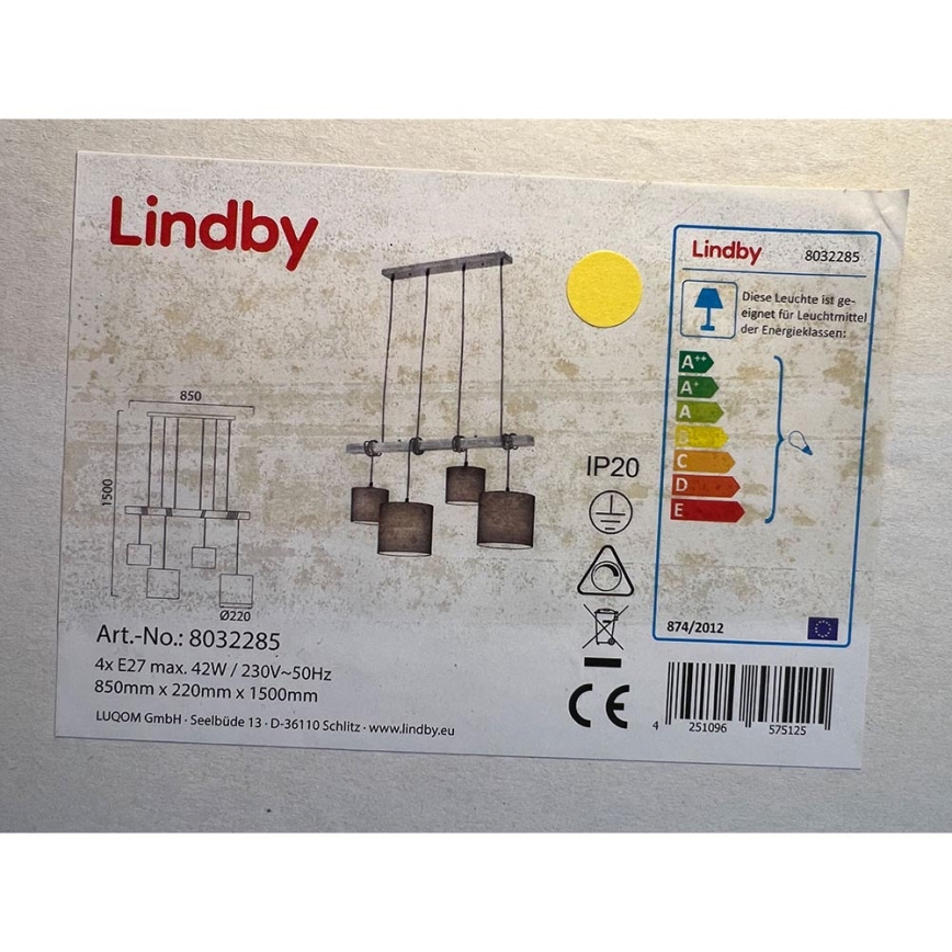 Lindby - Підвісна люстра RUKAIA 4xE27/42W/230V