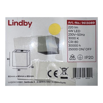 Lindby - Светодиодный настенный светильник QUASO LED/4W/230V