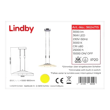 Lindby - Світлодіодна підвісна люстра з регулюванням яскравості AMIDALA LED/36W/230V