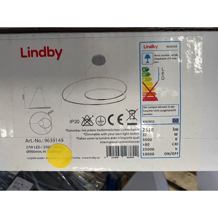 Lindby - Світлодіодна підвісна люстра з регулюванням яскравості LUCY LED/37W/230V