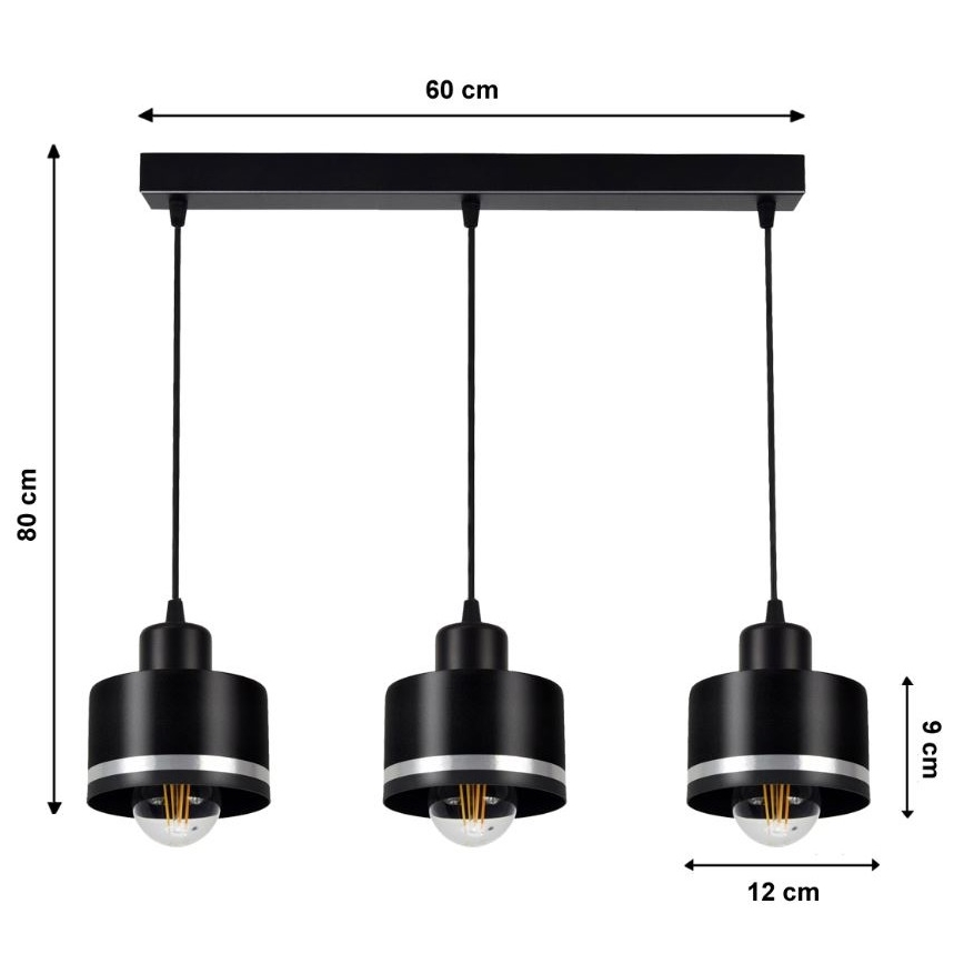 Люстра на мотузці BODO SILVER 3xE27/60W/230V