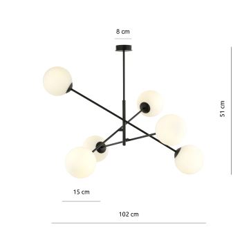 Люстра на штанге LINEAR 6xE14/10W/230V черный/белый