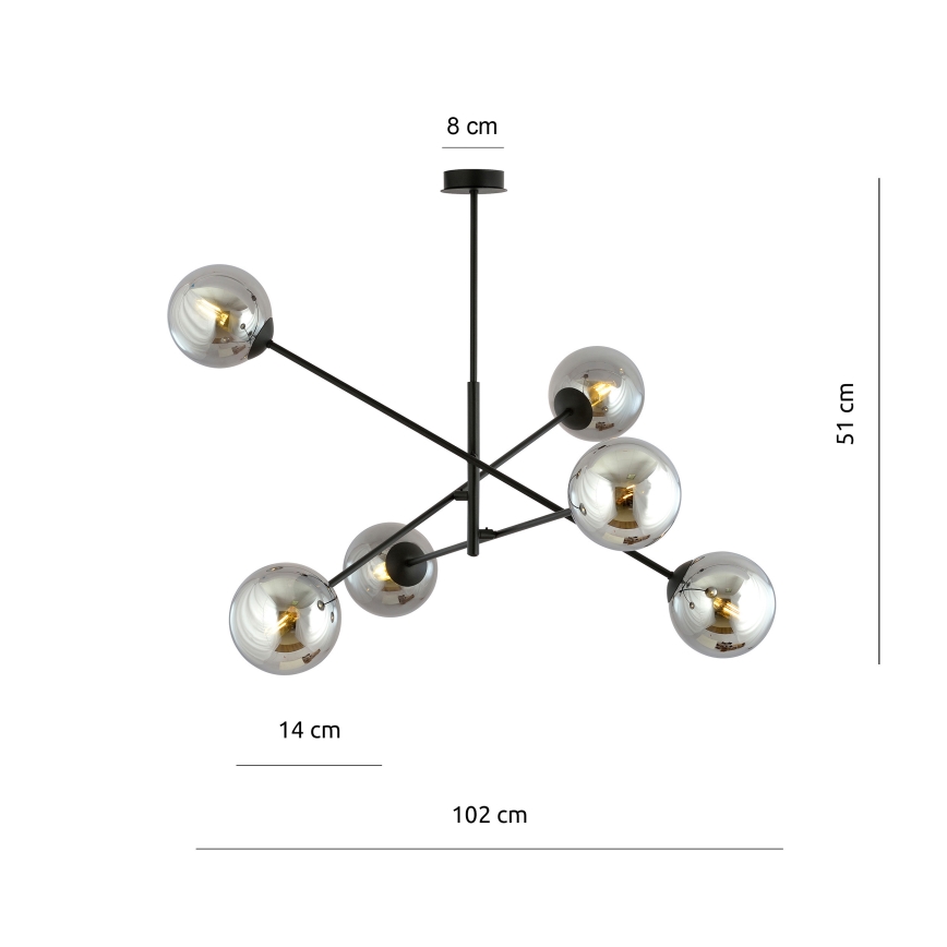 Люстра на штанзі LINEAR 6xE14/10W/230V чорний/сірий