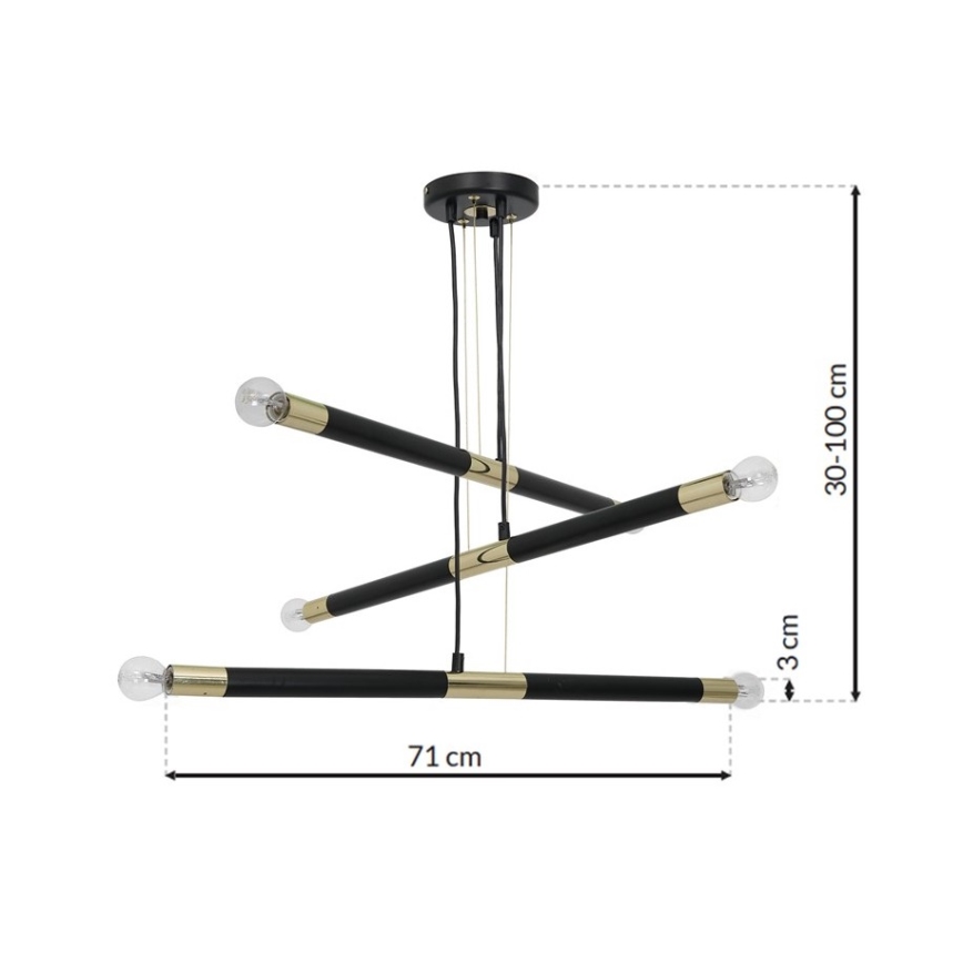 Люстра на тросе BASTONE 6xE14/40W/230V черная/золотая