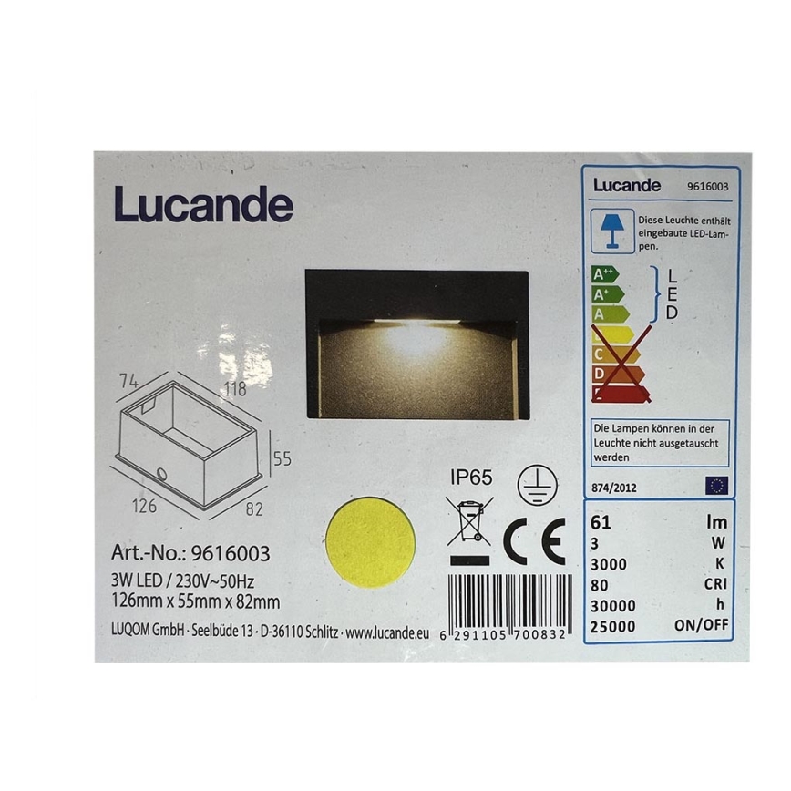 Lucande - LED Вуличний вбудований світильник MITJA LED/3W/230V IP65