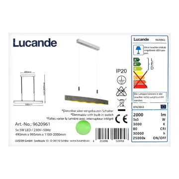 Lucande - Підвісна LED люстра з регулюванням яскравості LIO 5xLED/5W/230V