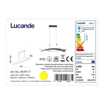 Lucande - Підвісна LED люстра з регулюванням яскравості MARIJA LED/22W/230V