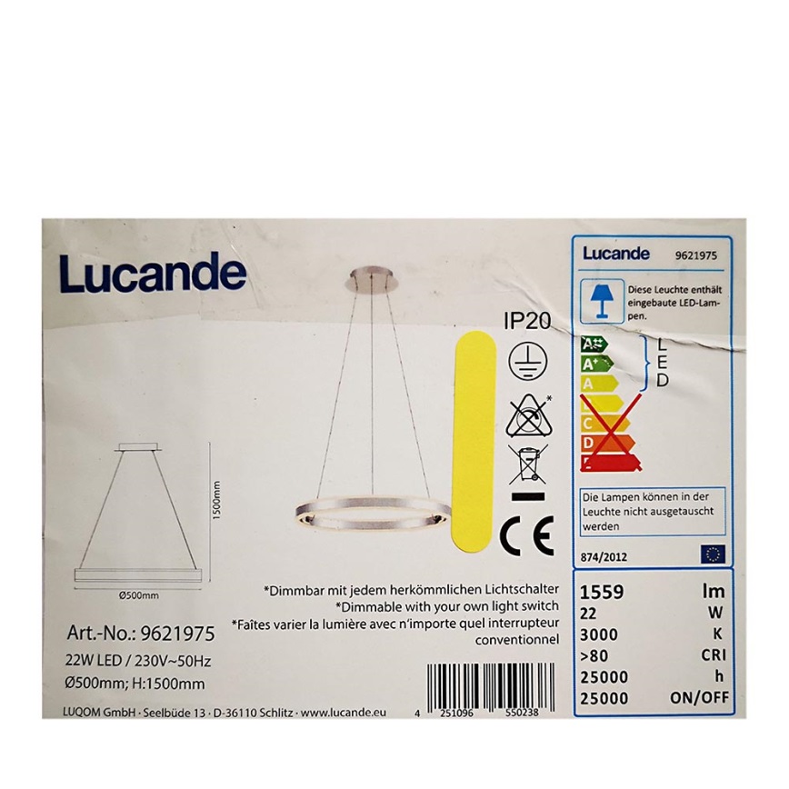 Lucande - Світлодіодна підвісна люстра з регулюванням яскравості LYANI LED/20,5W/230V