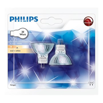 НАБОР 2x Промышленная лампочка Philips HALOGEN GU4/20W/12V 3000K