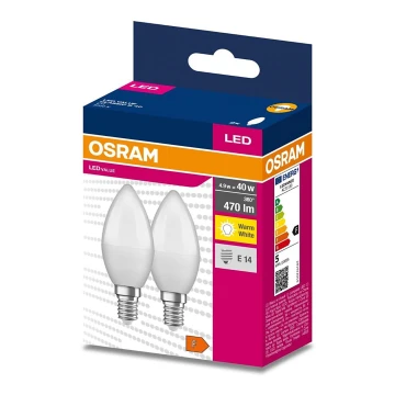 НАБОР 2x Светодиодная лампочка B35 E14/4,9W/230V 3000K - Osram