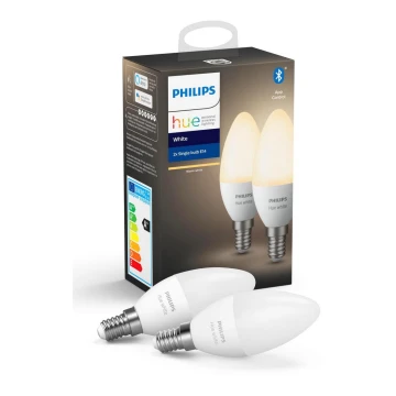 НАБОР 2x Светодиодная лампочка с регулированием яркости Philips Hue WHITE E14/5,5W/230V 2700K