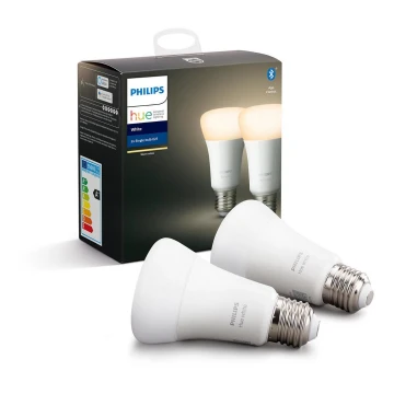 НАБОР 2x Светодиодная лампочка с регулированием яркости Philips Hue WHITE E27/9W/230V 2700K