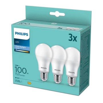 НАБОР 3x Светодиодная лампочка Philips A67 E27/13W/230V 6500K