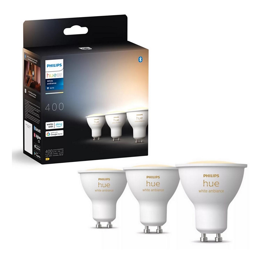 НАБОР 3x Светодиодная лампочка с регулированием яркости Philips Hue WHITE AMBIANCE GU10/4,2W/230V 2200-6500K