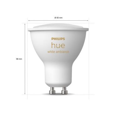 НАБОР 3x Светодиодная лампочка с регулированием яркости Philips Hue WHITE AMBIANCE GU10/4,3W/230V 2200-6500K