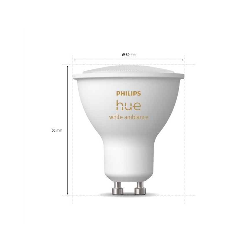 НАБОР 3x Светодиодная лампочка с регулированием яркости Philips Hue WHITE AMBIANCE GU10/4,3W/230V 2200-6500K