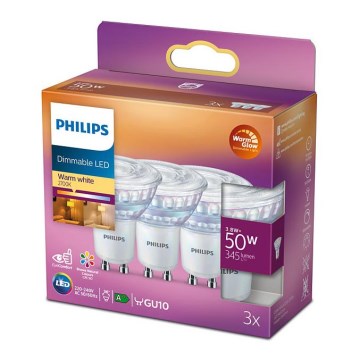 НАБОР 3x Светодиодная лампочка с регулированием яркости Philips Warm Glow GU10/3,8W/230V 2200-2700K CRI 90