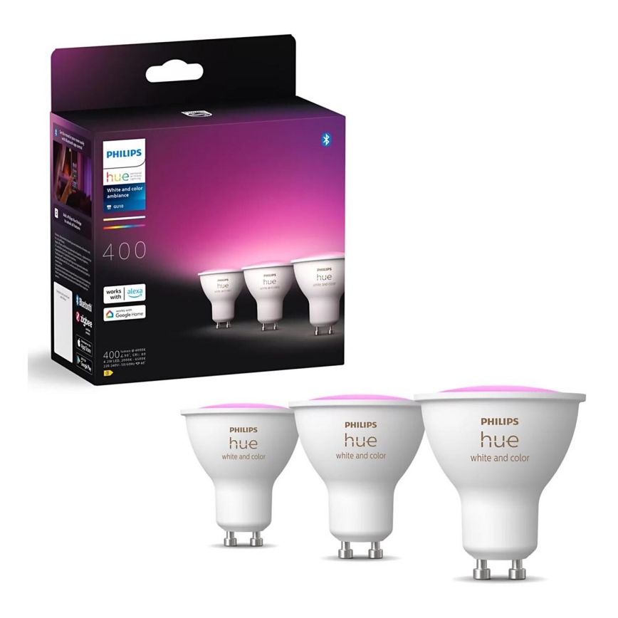 НАБОР 3x Светодиодная RGBW-лампочка с регулированием яркости Philips Hue WHITE AND COLOR AMBIANCE GU10/4,2W/230V 2000-6500K