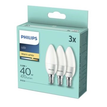 Набор 3x светодиодные лампочки Philips B35 E14/5.5W/230V 2,700K