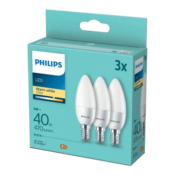 Набор 3x светодиодные лампочки Philips B35 E14/5W/230V 2700K