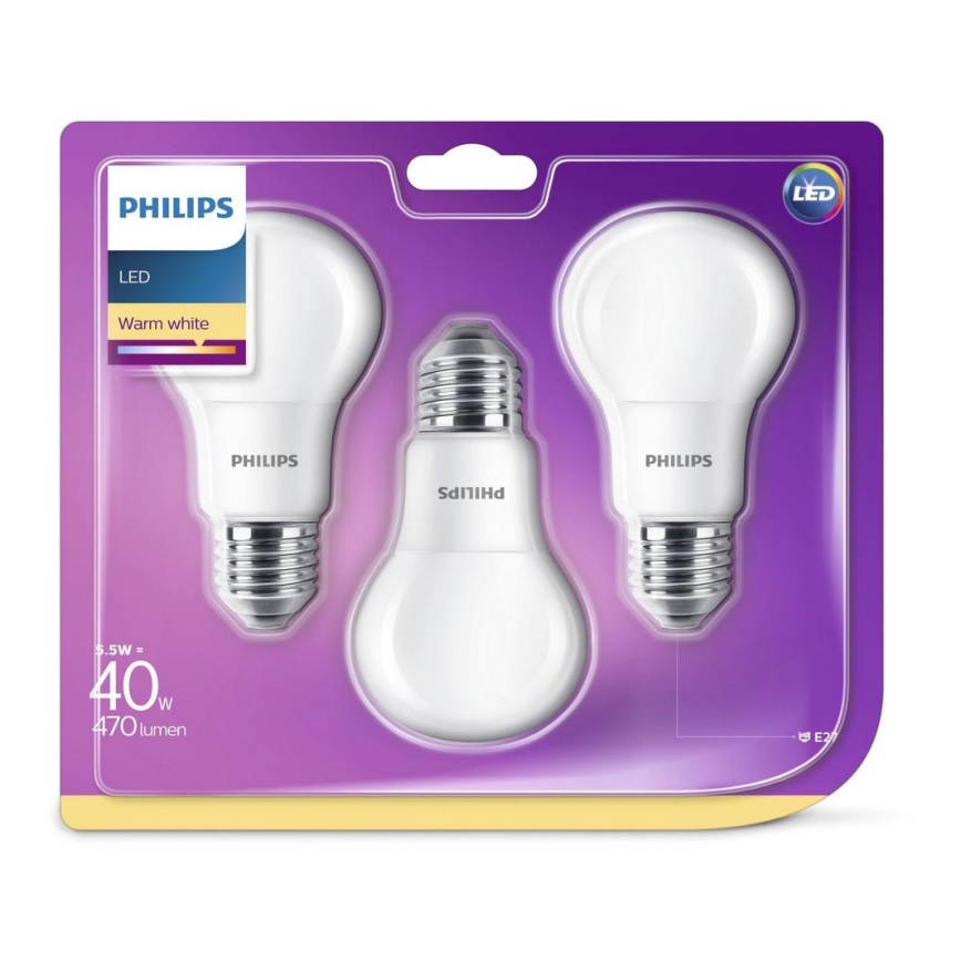 Набор 3x светодиодные лампочки Philips E27/5,5W/230V 2700K