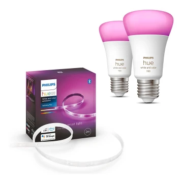 НАБОР - Светодиодная RGBW-лента с регулированием яркости Philips Hue WHITE AND COLOR AMBIANCE 2 м LED/20W/230V + 2x Светодиодная лампочка с регулированием яркости Philips A60 E27/9W/230V 2000-6500K