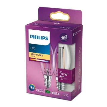 НАБІР 2x LED Лампочка VINTAGE Philips E14/2W/230V 2700K