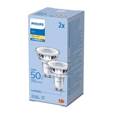 НАБІР 2x Світлодіодна лампочка Philips GU10/4,6W/230V 2700K