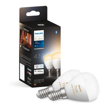 НАБІР 2x Світлодіодна лампочка з регулюванням яскравості Philips Hue WHITE AMBIANCE P45 E14/5,1W/230V 2200-6500K